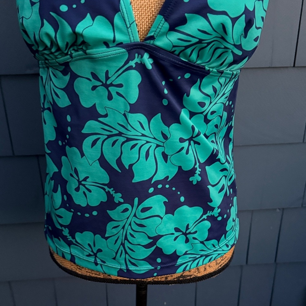 Islander Teal and Navy Floral Halter Swim Coverup - Picture 3 of 6